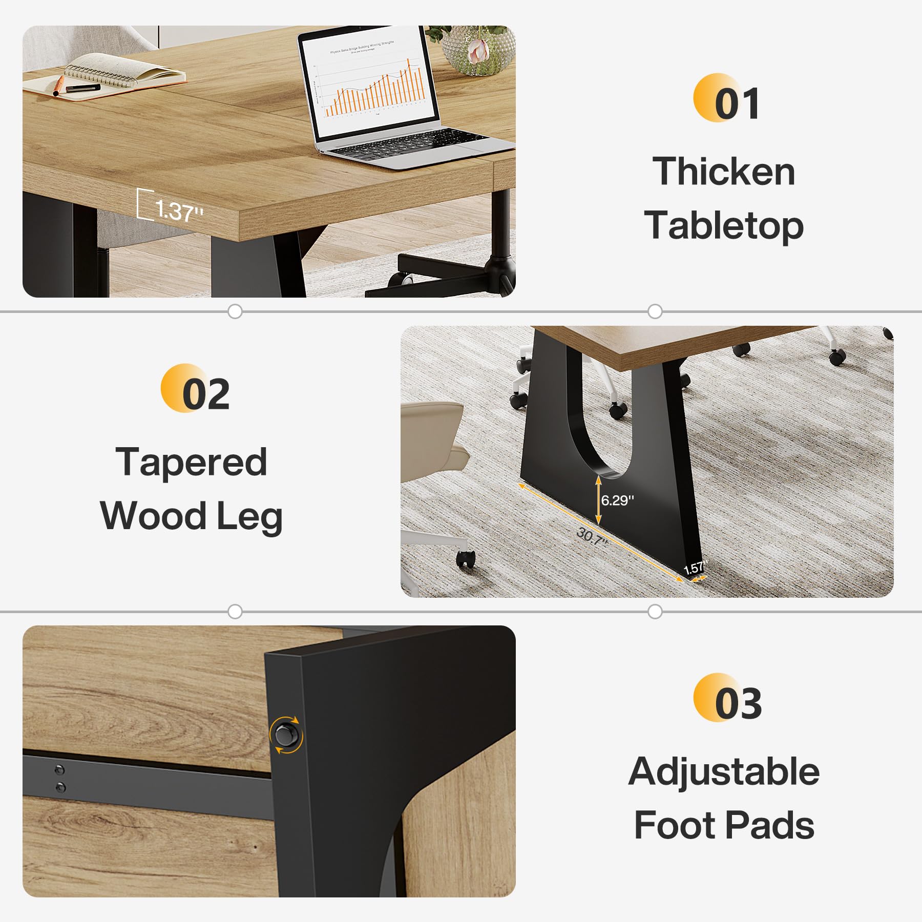 Large Rectangular Conference Table for 6-8 People
