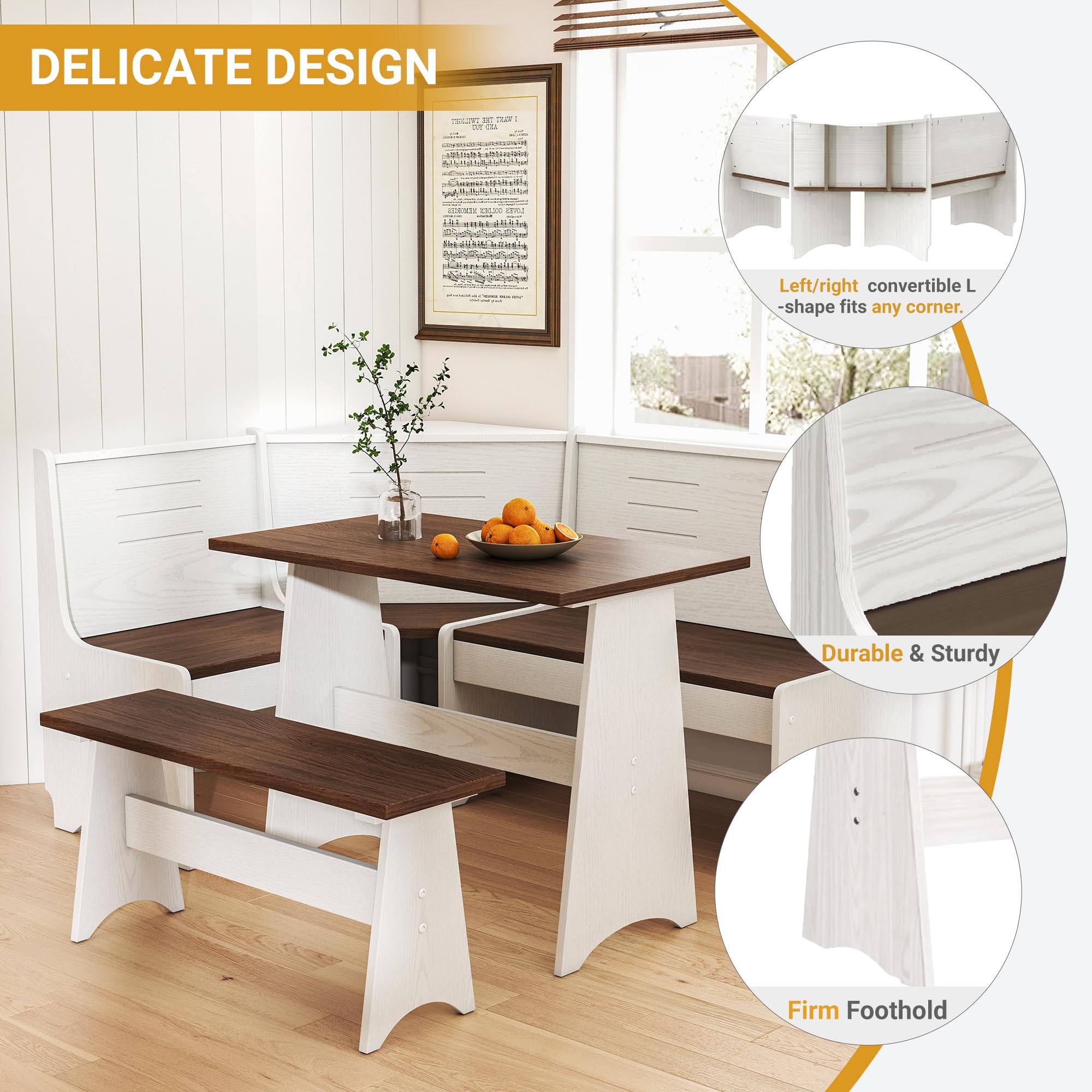 L-Shaped Corner Breakfast Nook Dining Set
