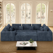 136'' Sectional Cloud Couches, Oversized U Shape 6 Seater Sofa Bed-Blue