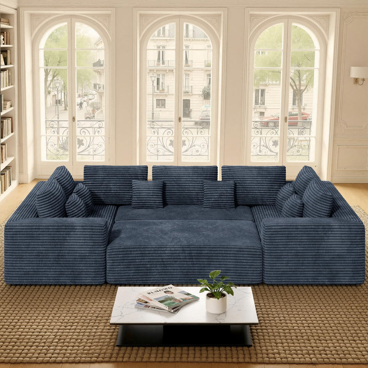 136'' Sectional Cloud Couches, Oversized U Shape 6 Seater Sofa Bed-Blue
