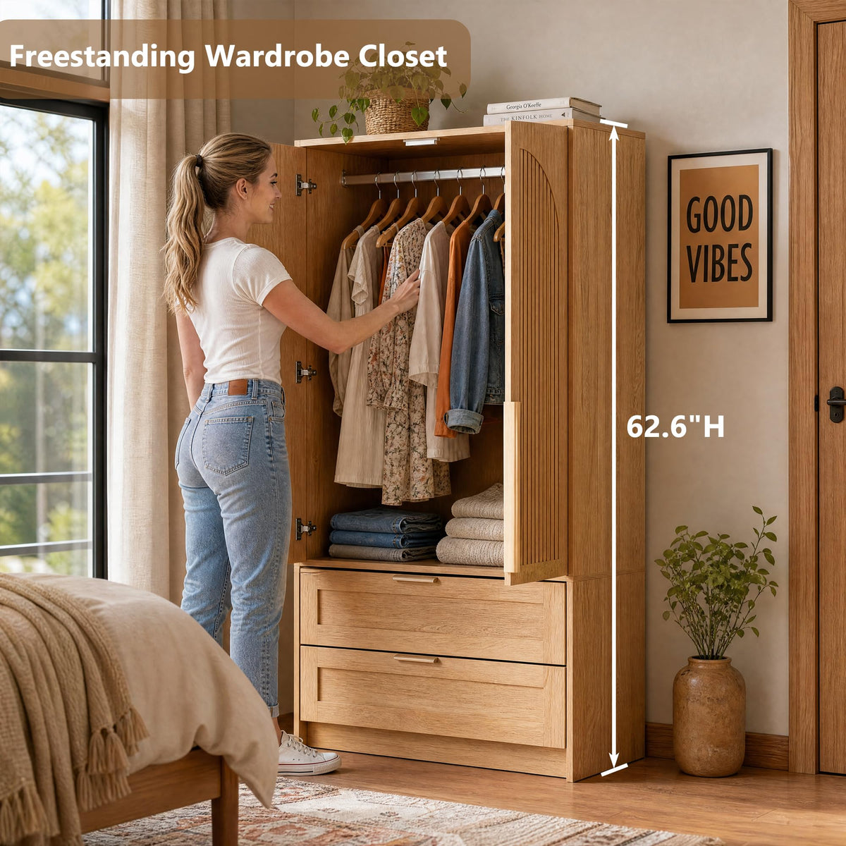 Fluted Wardrobe with 2 Drawers