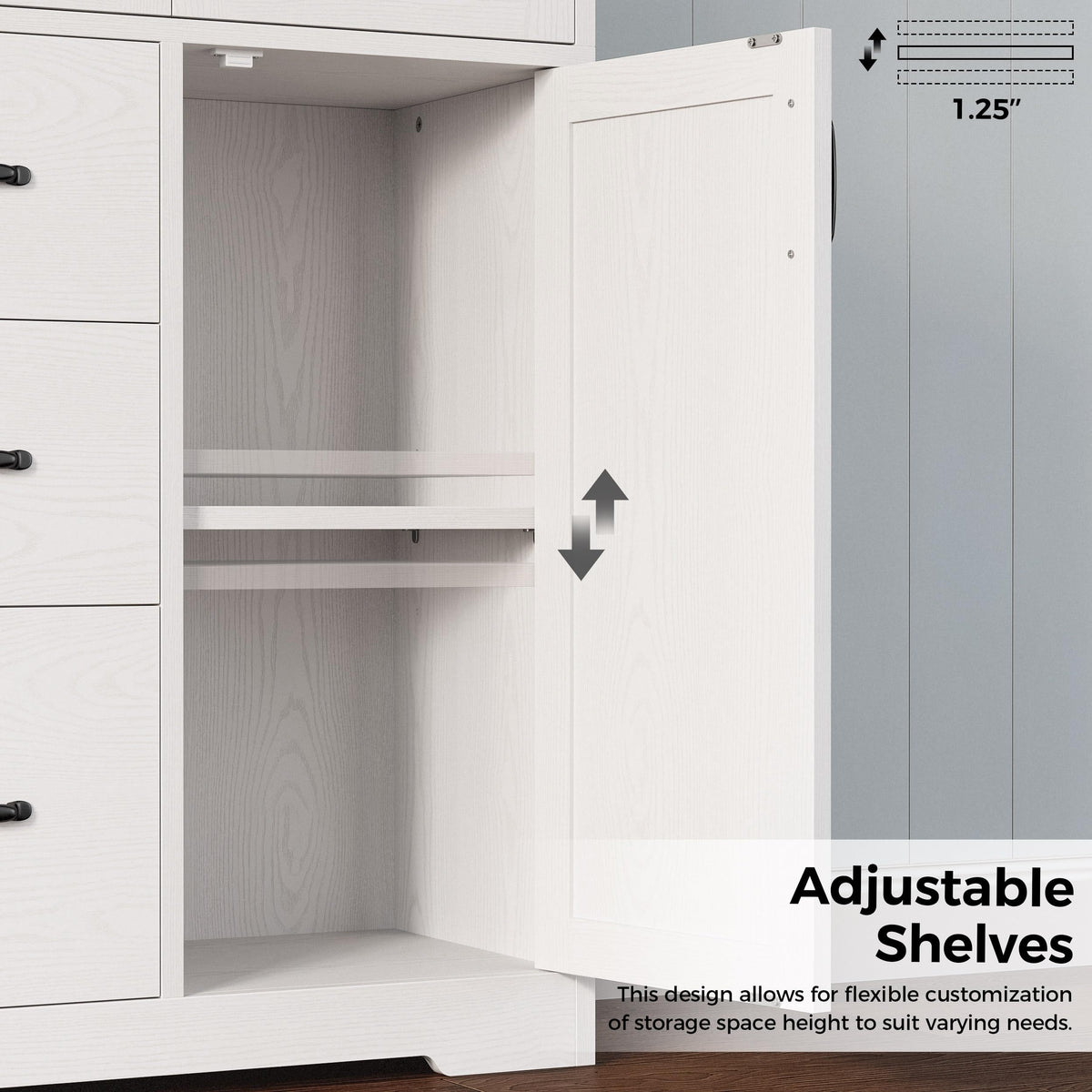 IRONCK Pantry Cabinet, Kitchen Storage Cabinet with 3 Door & Drawer, White