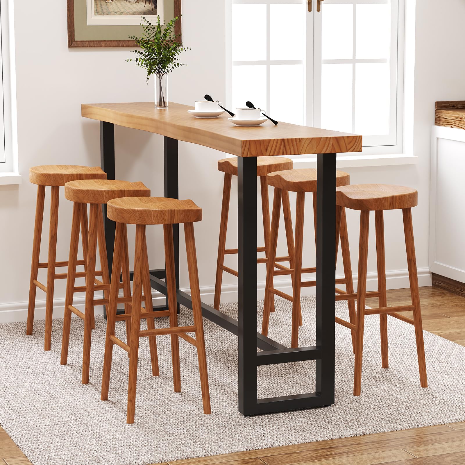 quanzhoulong 47in Solid Wood Live Edge Bar Table - Bar Height Pub Table with Built-in Footrest, Solid Wood Top & Sturdy Metal Legs for Kitchen, Dining & Bistro Spaces