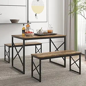 Dining Table Set with 2 Benches, Seats 4
