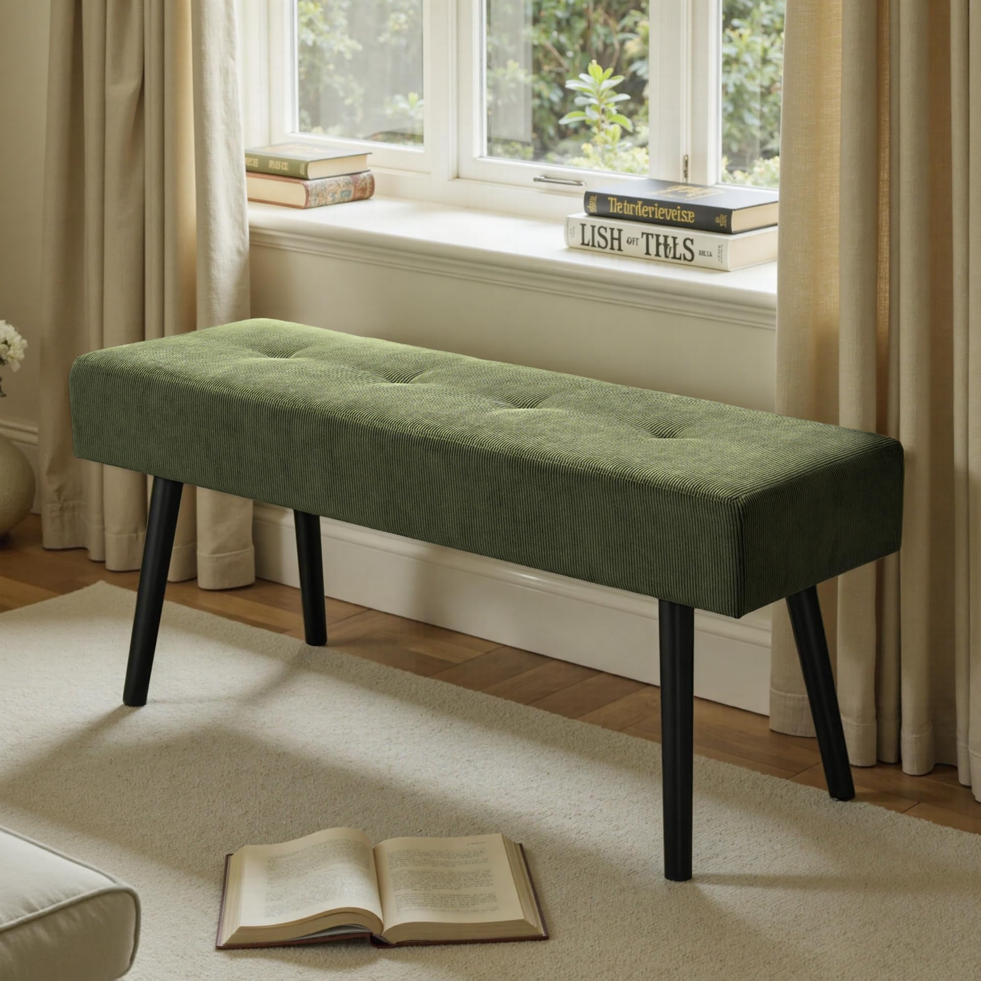Corduroy Padded Entryway Bench