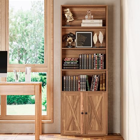 6-Tier Industrial Bookcase with Doors