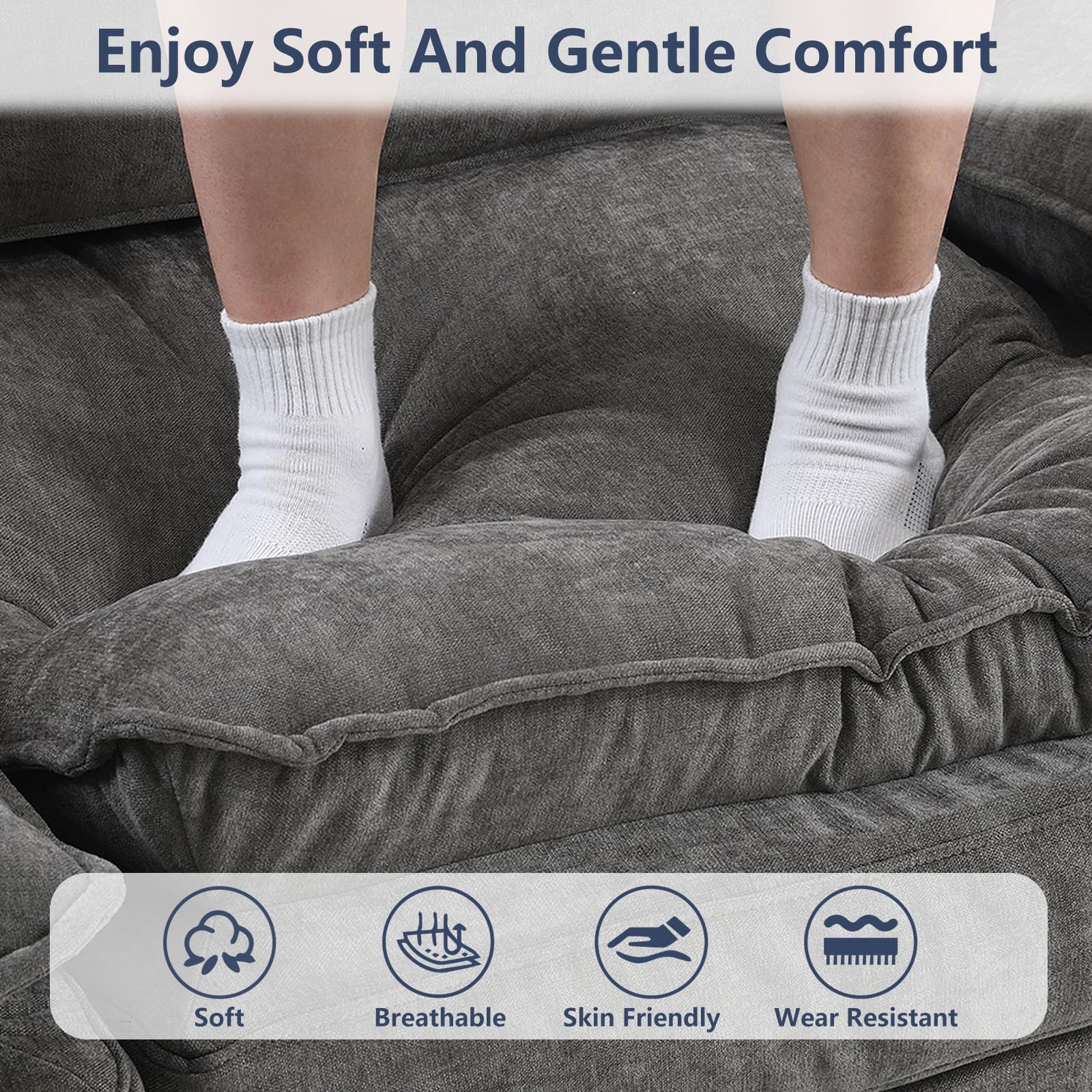OhaiAura U Shaped Modular Sectional Sofa, Cloud Couch with Movable Ottoman, Comfy Chenille Sofa with Pillows for Living Room, Bedroom, Apartment, Dark Gray