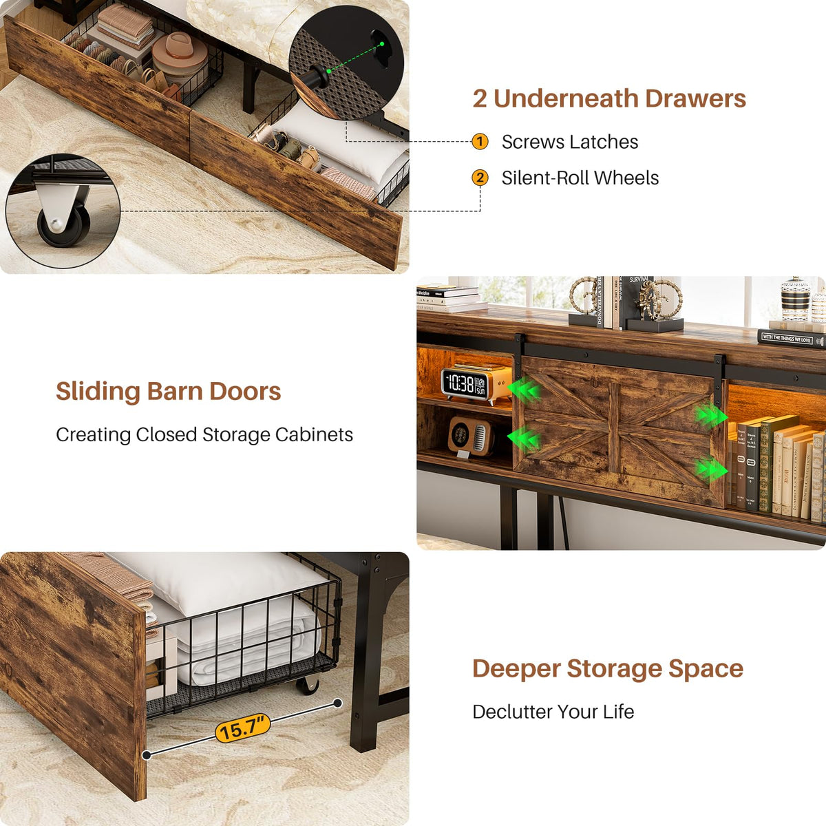 Homieasy Corner Bed Frame with Drawer, Storage Shelf, Bookcase, Outlet, LED