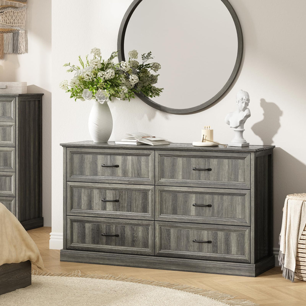 Gray Farmhouse Dresser & Nightstand Set