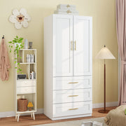 Wardrobe Closet with Drawers & Hanging Rod