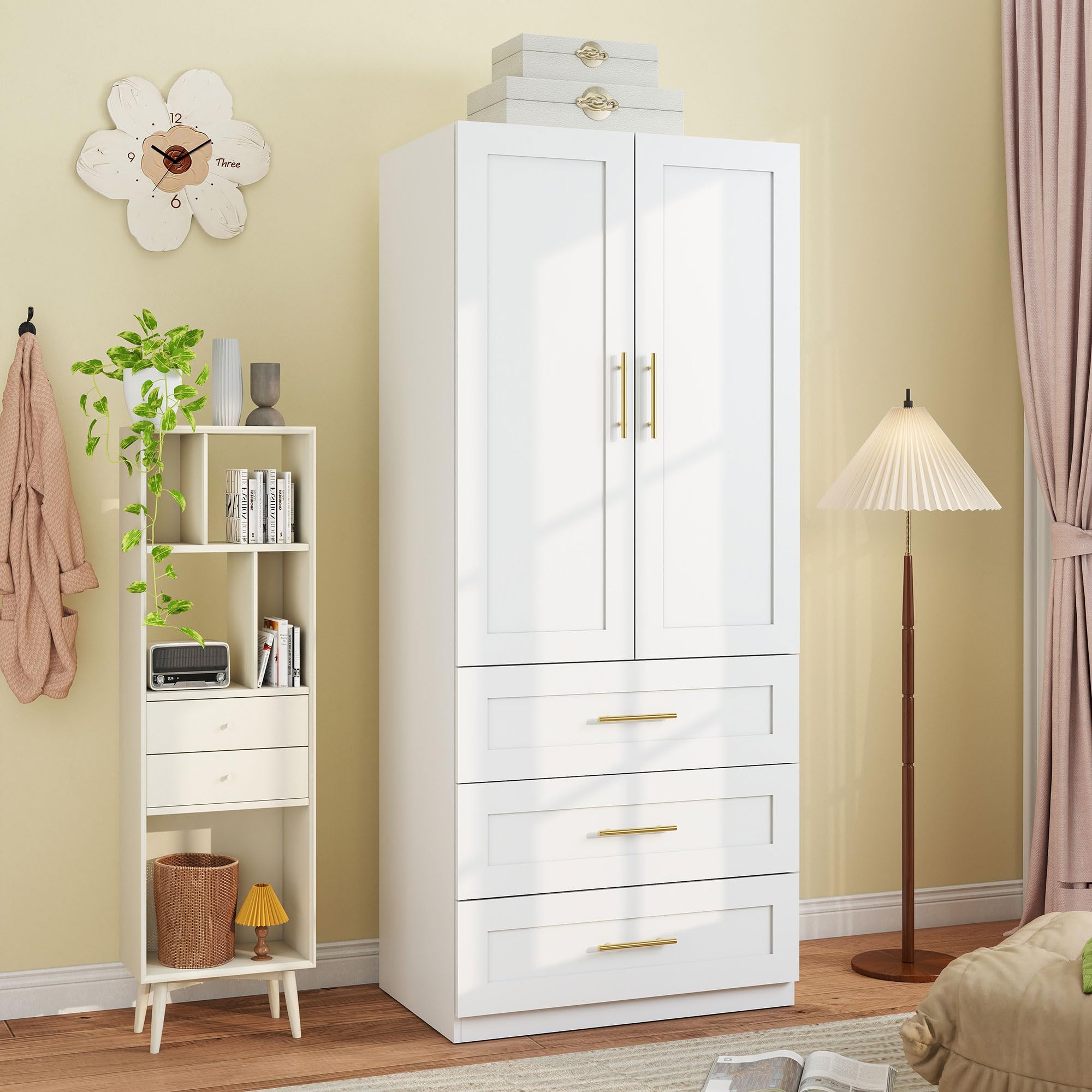 Wardrobe Closet with Drawers & Hanging Rod