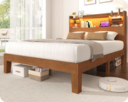 Solid Wood Bed Frame with RGB LED Headboard | Remote & App Control
