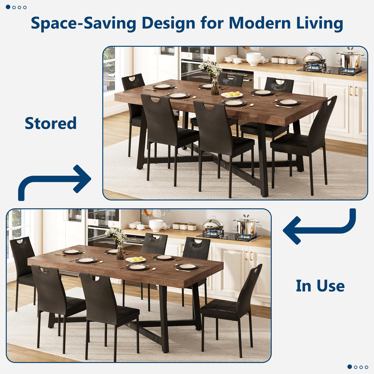 St.Mandyu 7 Pcs 71 inch Farmhouse Dining Table with Chairs Set for 6,Brown