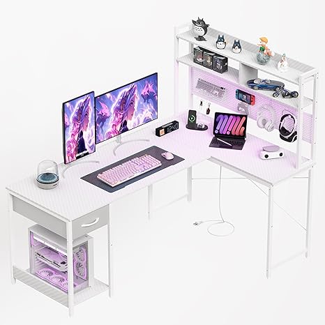 L-Shaped Gaming Desk with RGB LED & USB Charging