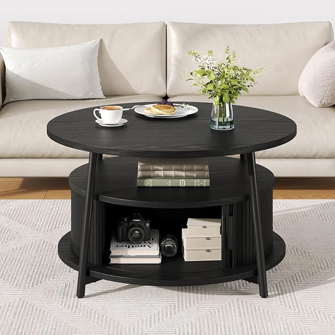 Round Fluted Coffee Table with Storage