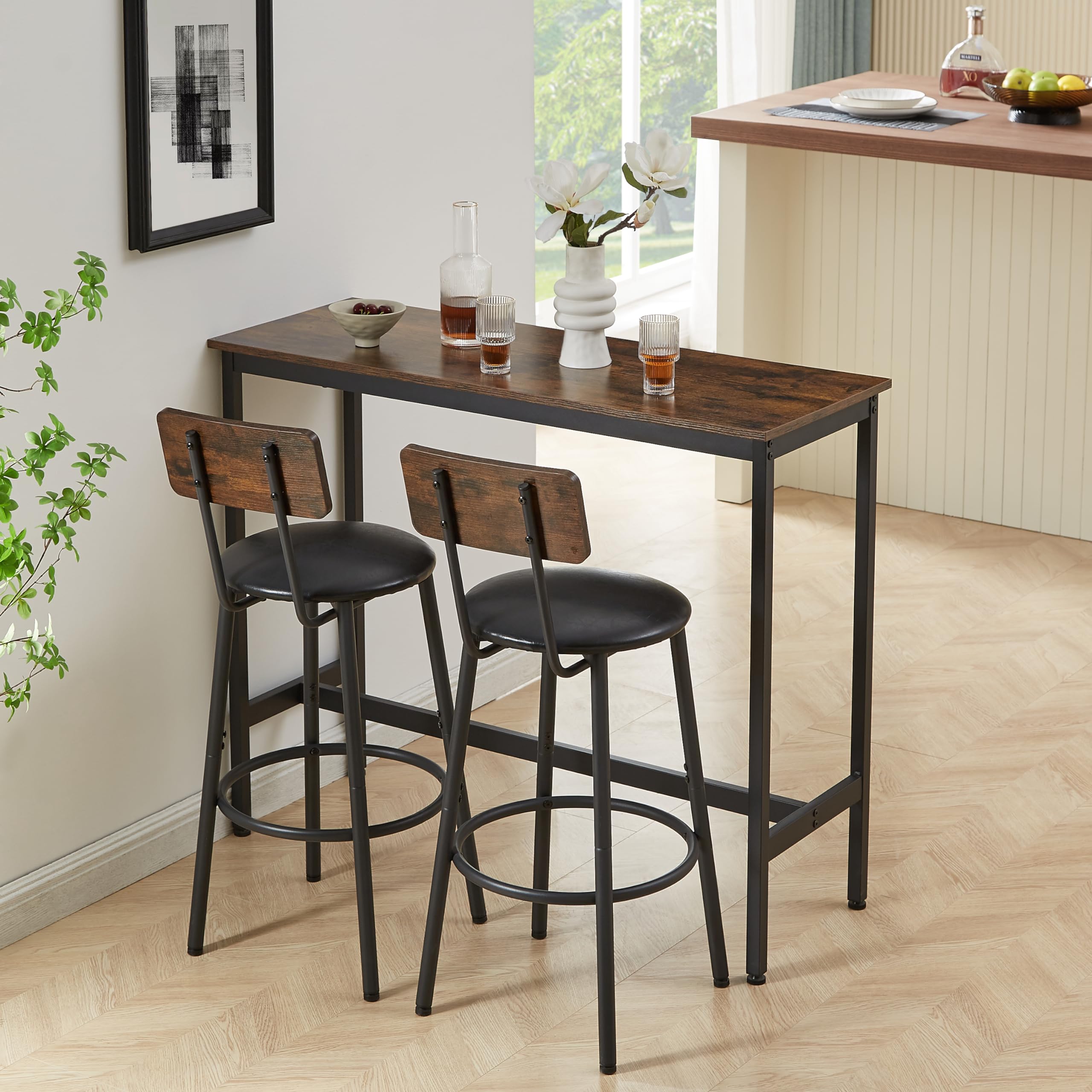3-Piece Industrial Bar Table Set with 2 Stools