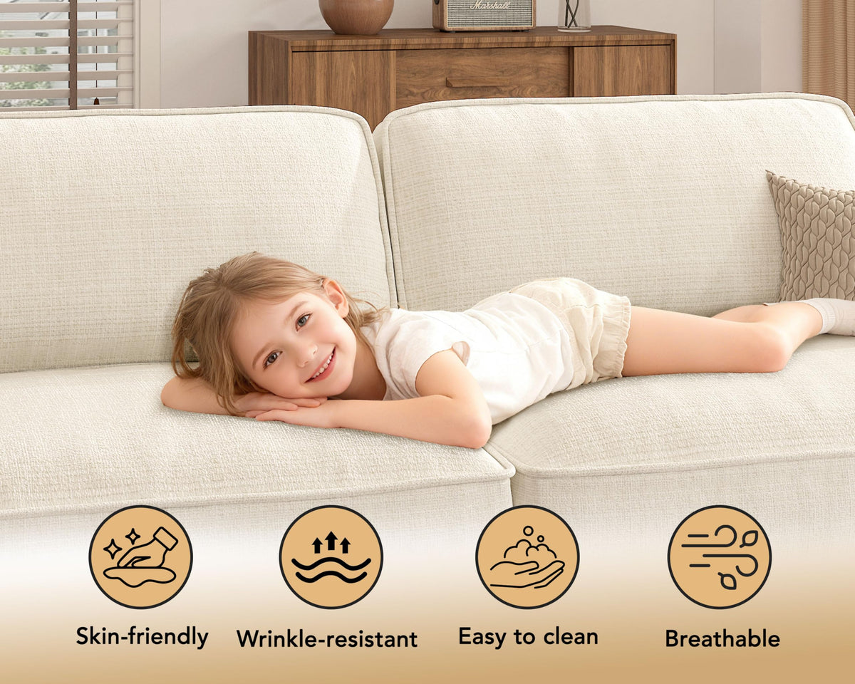 Vipbear 120" Oversized Modular Sectional Sofa, L Shaped Couch Set with 2 Pillows, 4 Seat Comfy Cloud Couches with Movable Ottoman for Living Room, Bedroom and Apartment, Chenille Beige