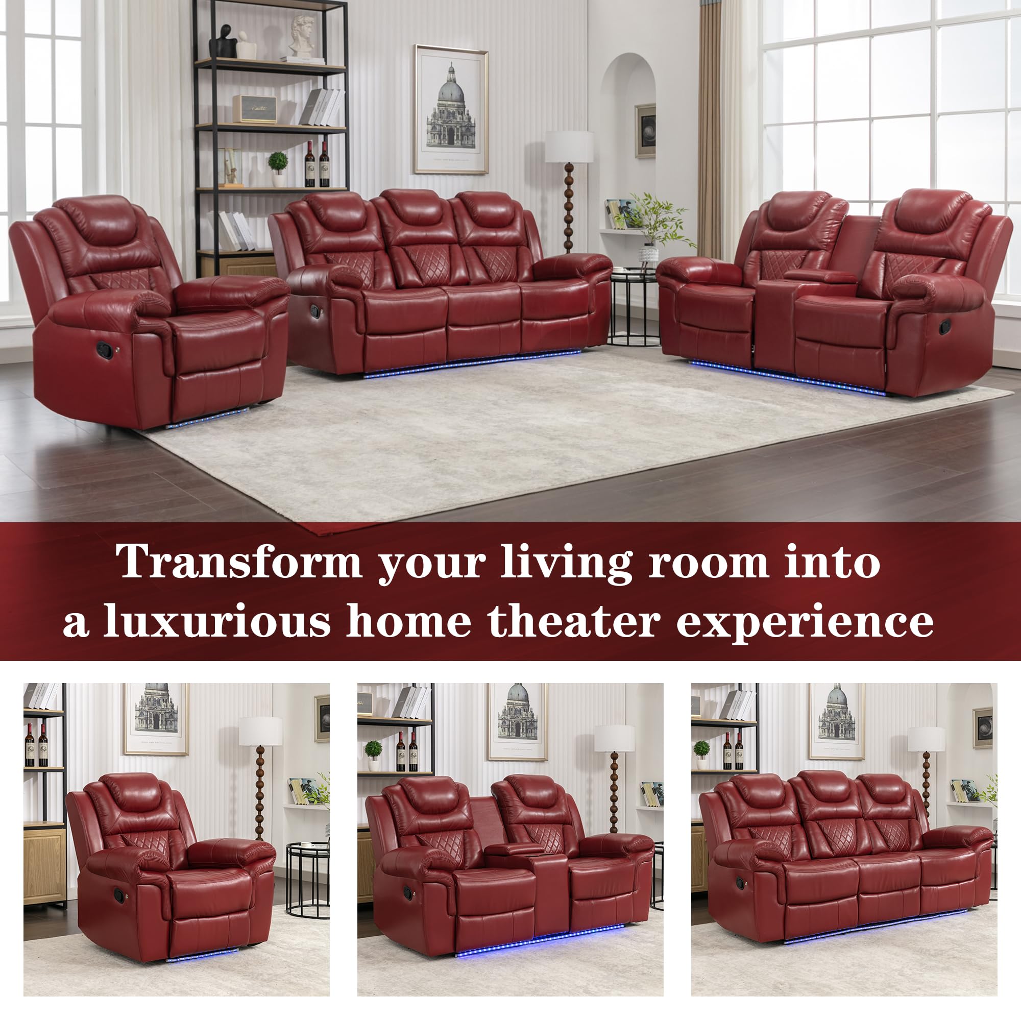 Manual Recliner Loveseat with LED Light Strip