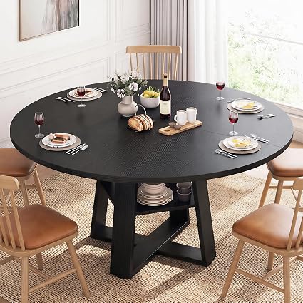 Extendable Round Dining Table with Storage Shelf