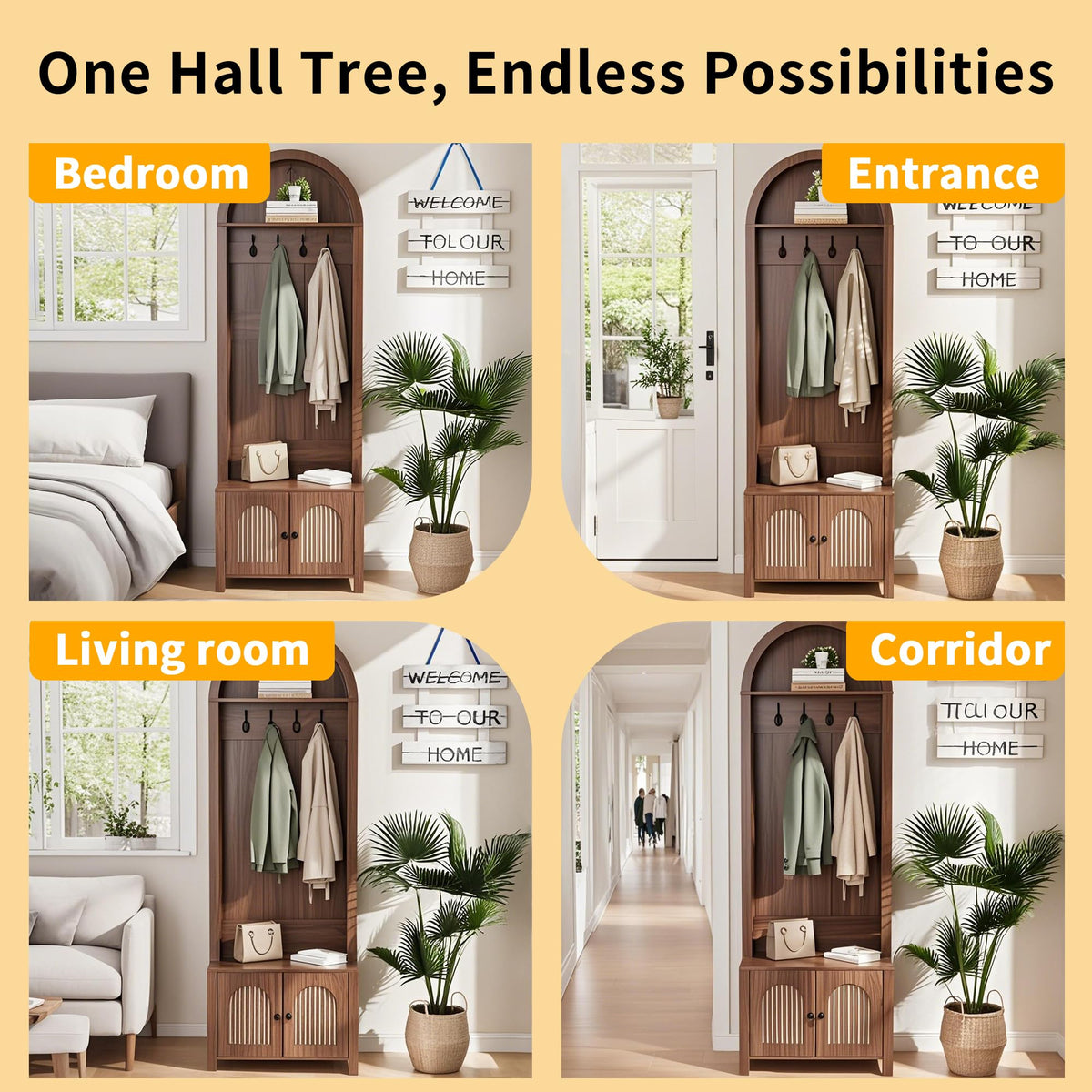 Arched Hall Tree with Bench and Shoe Storage