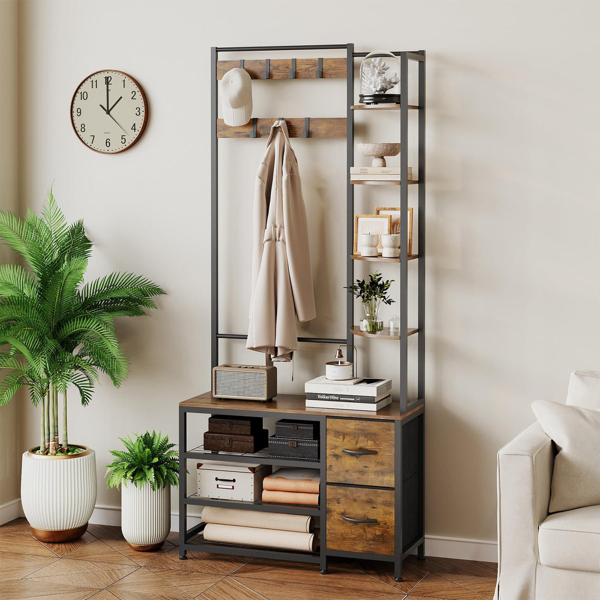 Hall Tree with Shoe Bench and Drawers