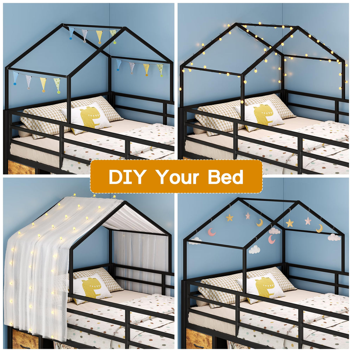 Dnxao Low Loft Bed Twin with 10 Drawers & Climbing Net, Rustic Brown