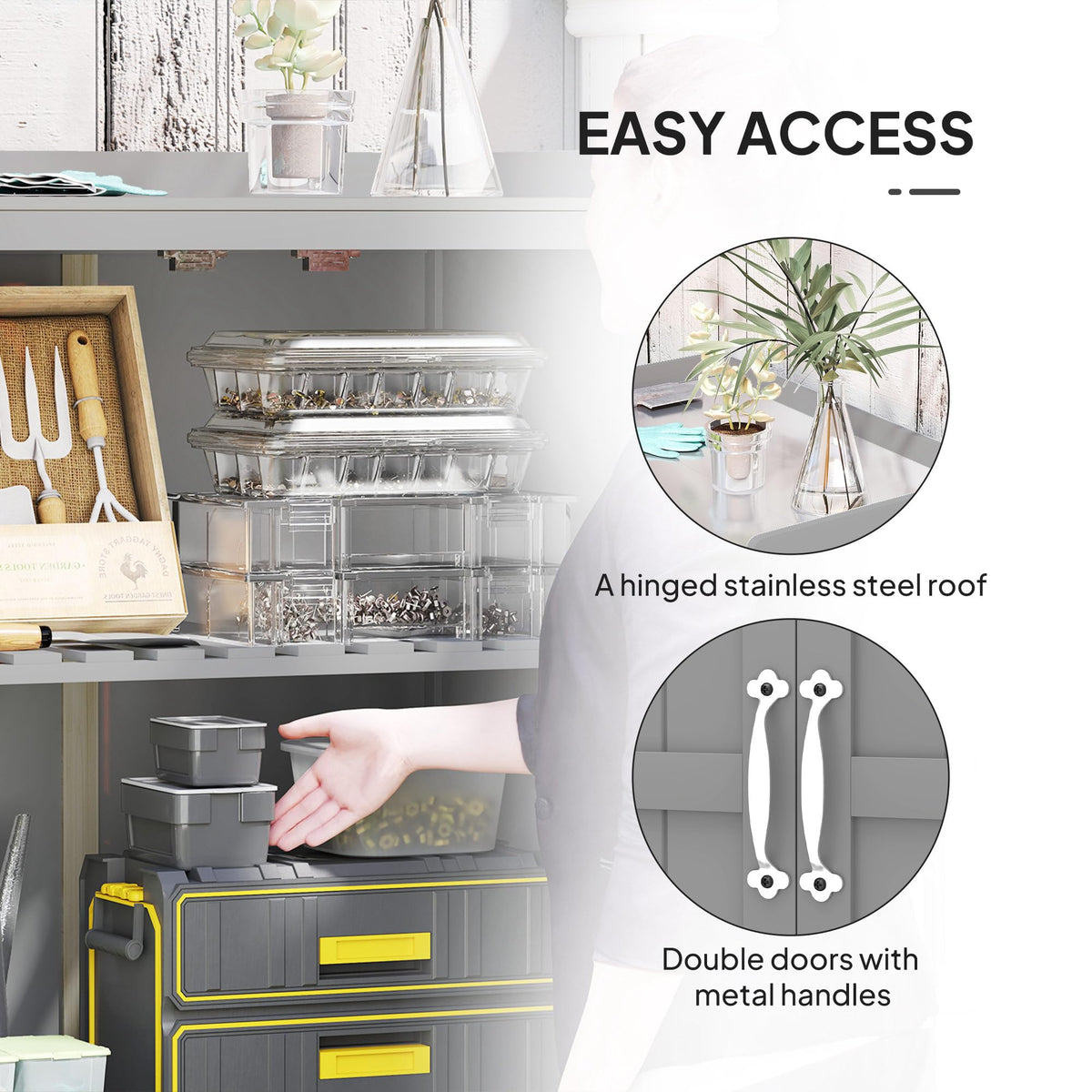 Outsunny Outdoor Storage Cabinet with Metal Tabletop Shelf Gray