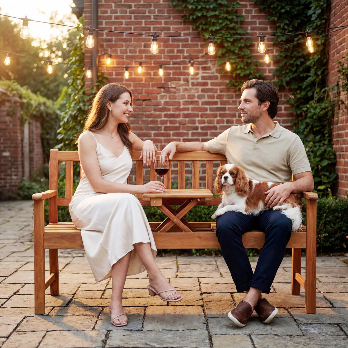 Acacia Outdoor Bench with Pull-Up Table
