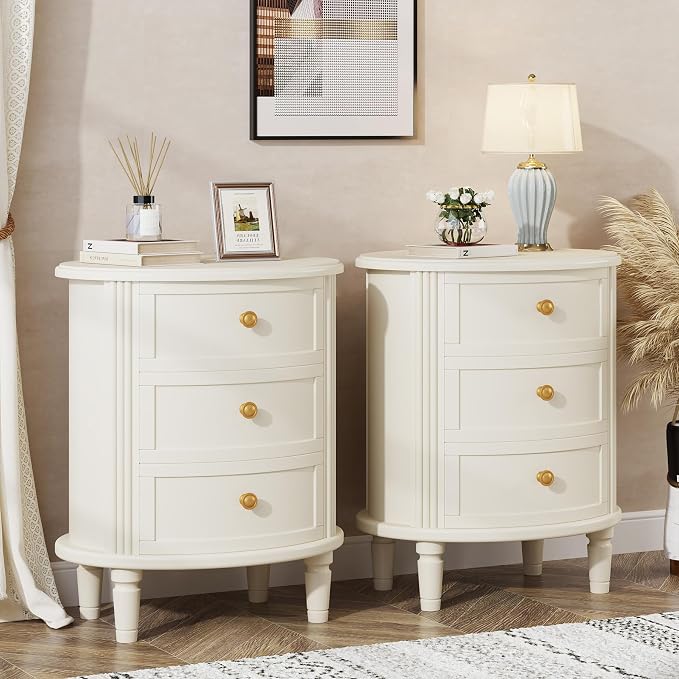 Cream 3-Drawer Nightstand