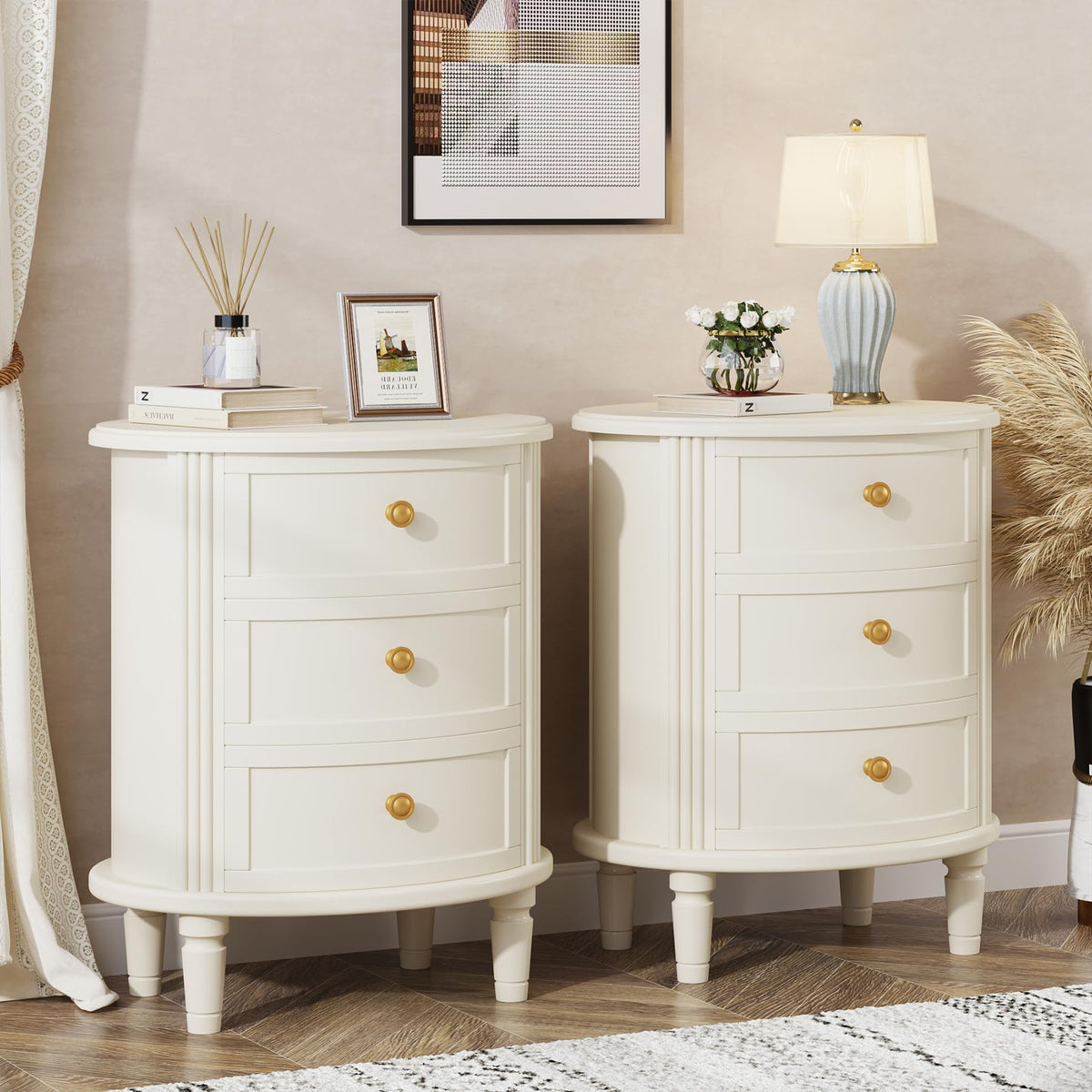 Cream 3-Drawer Nightstand
