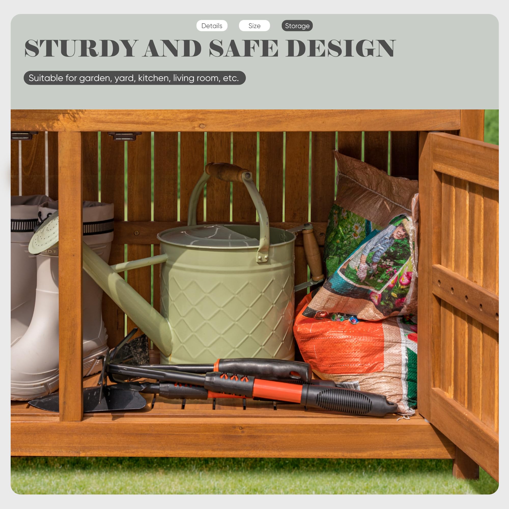Acacia Wood Outdoor Storage Cabinet with Magnetic Doors