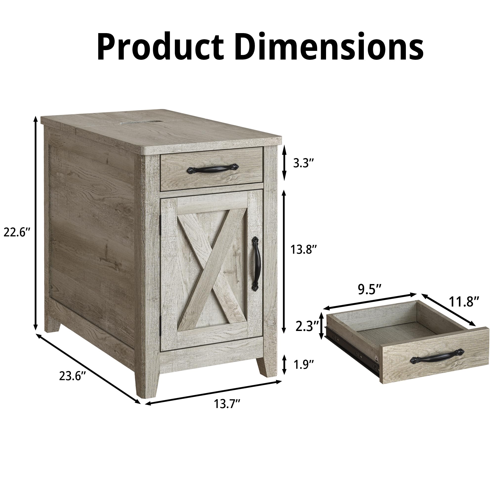 IRONCK End Table with Charging Station, Narrow Side Table for Living Room, Night Stand Set of 2 with Drawer and Cup Holder, Farmhouse Bedside Table with USB Ports and Outlets for Home, Beige Maple