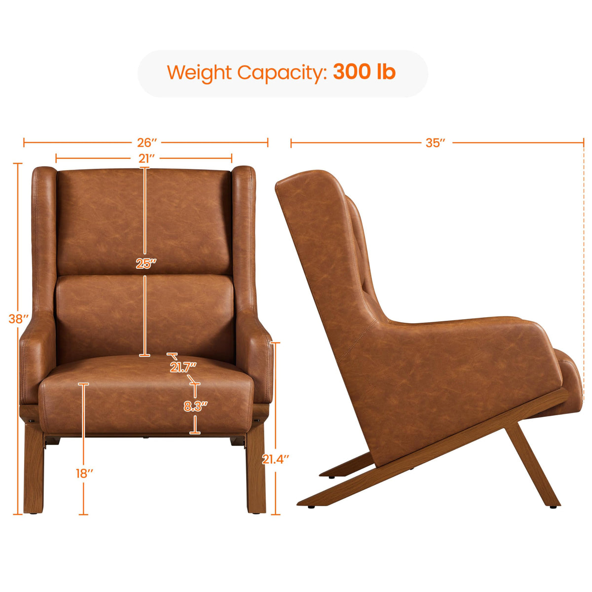Yaheetech Accent Chair, Mid-Century Armchair with High Backrest, Brown