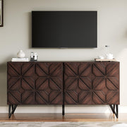 63" Wood Sideboard Buffet Cabinet with Hand-Carved Doors