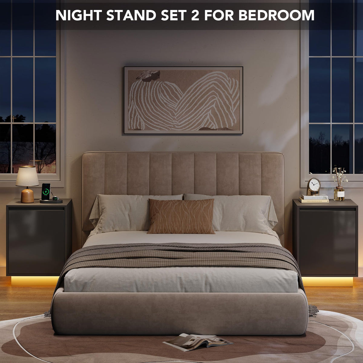 Black LED Nightstands Set of 2