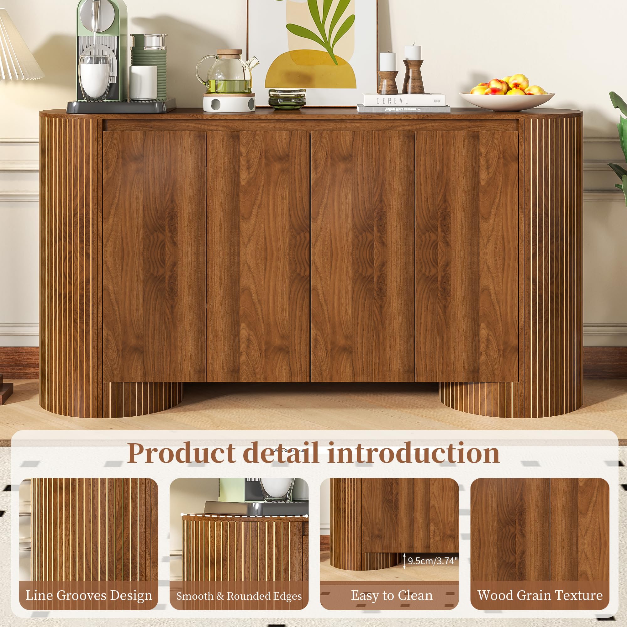 60" Sideboard Buffet Cabinet with 4 Doors & Adjustable Shelves