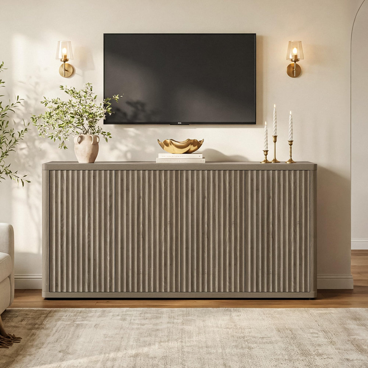 SICOTAS 65" TV Stands for Living Room Bedroom Tall TV Console with Storage