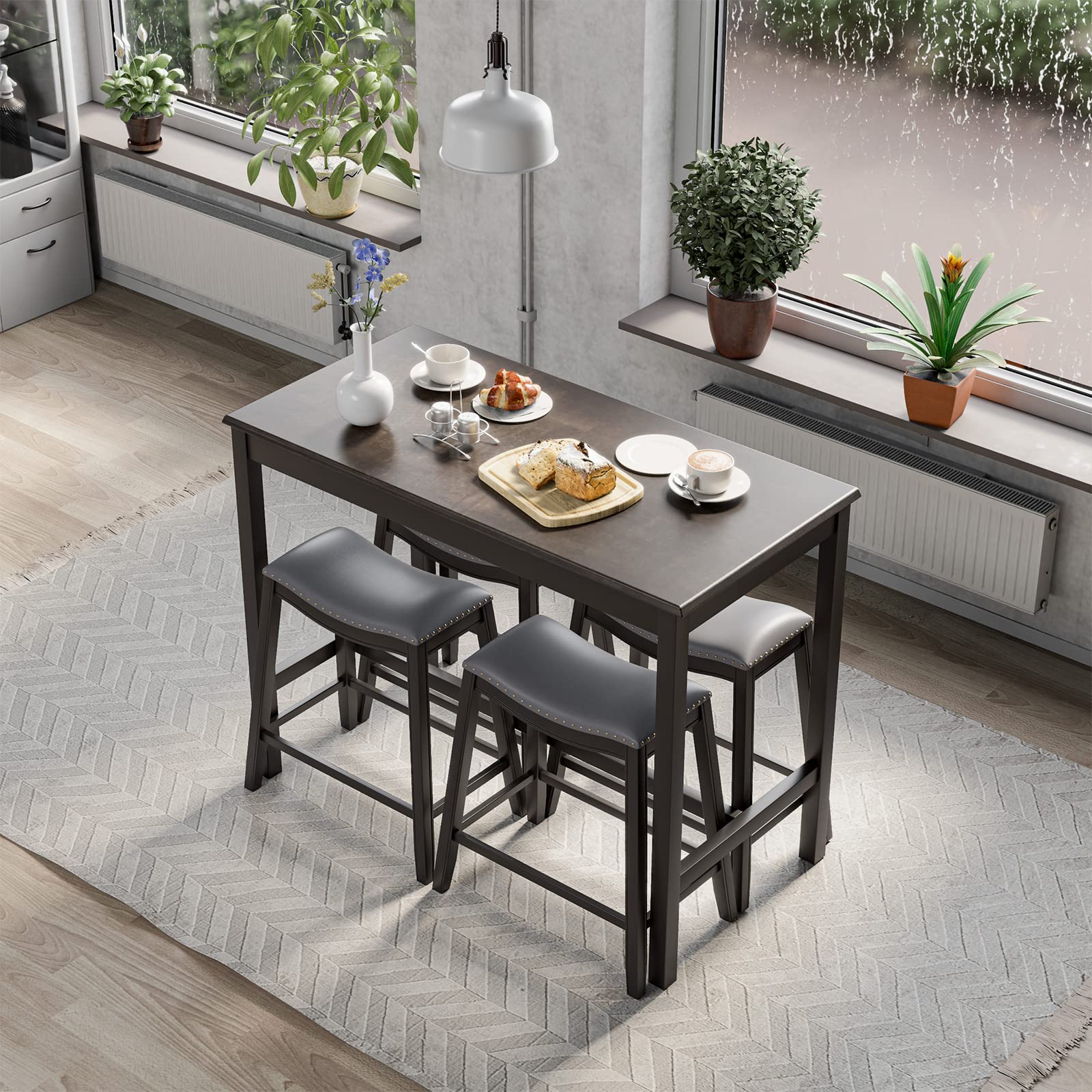 5-Piece Counter Height Bar Table & Saddle Stool Set
