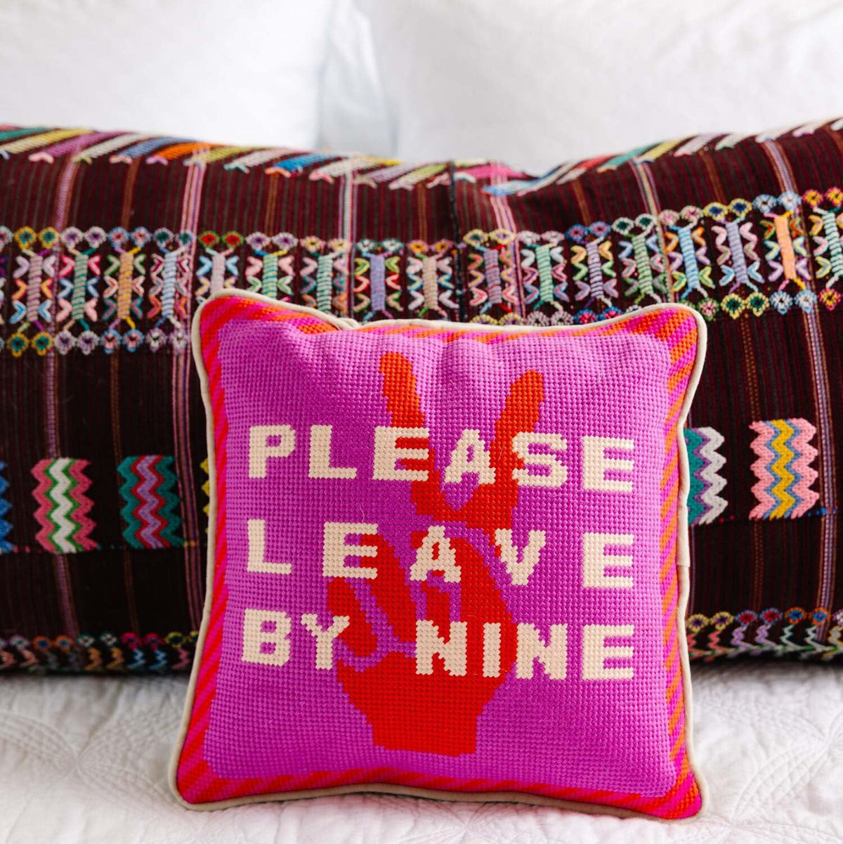Slogan Needlepoint Throw Pillow