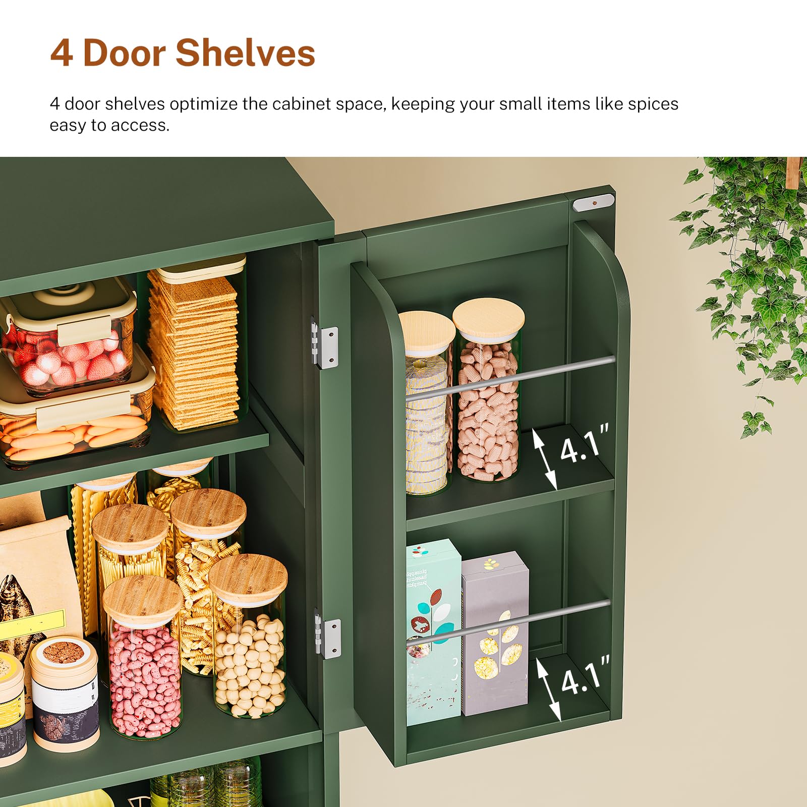 TEENFON Kitchen Pantry Cabinet with Adjustable Shelf, Tall Storage Cabinet with 2 Drawers & 4 Door Shelves, Food Pantry Cabinets, for Kitchen, Dining Room, Living Room, Green