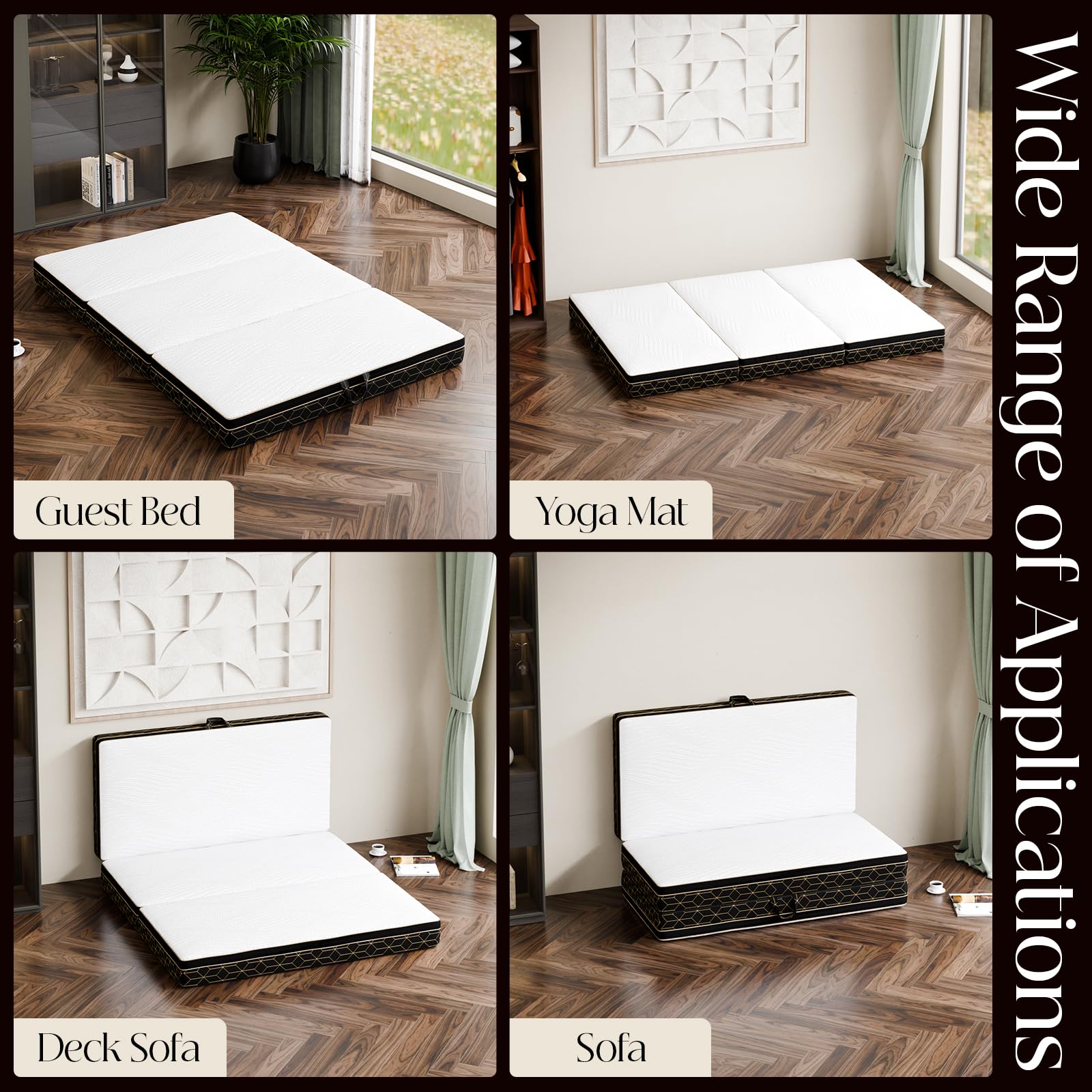 GEMBED Tri-Fold Memory Foam Mattress Queen - 5.9 Inch Portable Folding Mattress with Handle & Washable Cover, Floor Bed with Non-Slip Base, Space-Saving for Room, Travel, Guest Bed, RV, 78"x58"x5.9"
