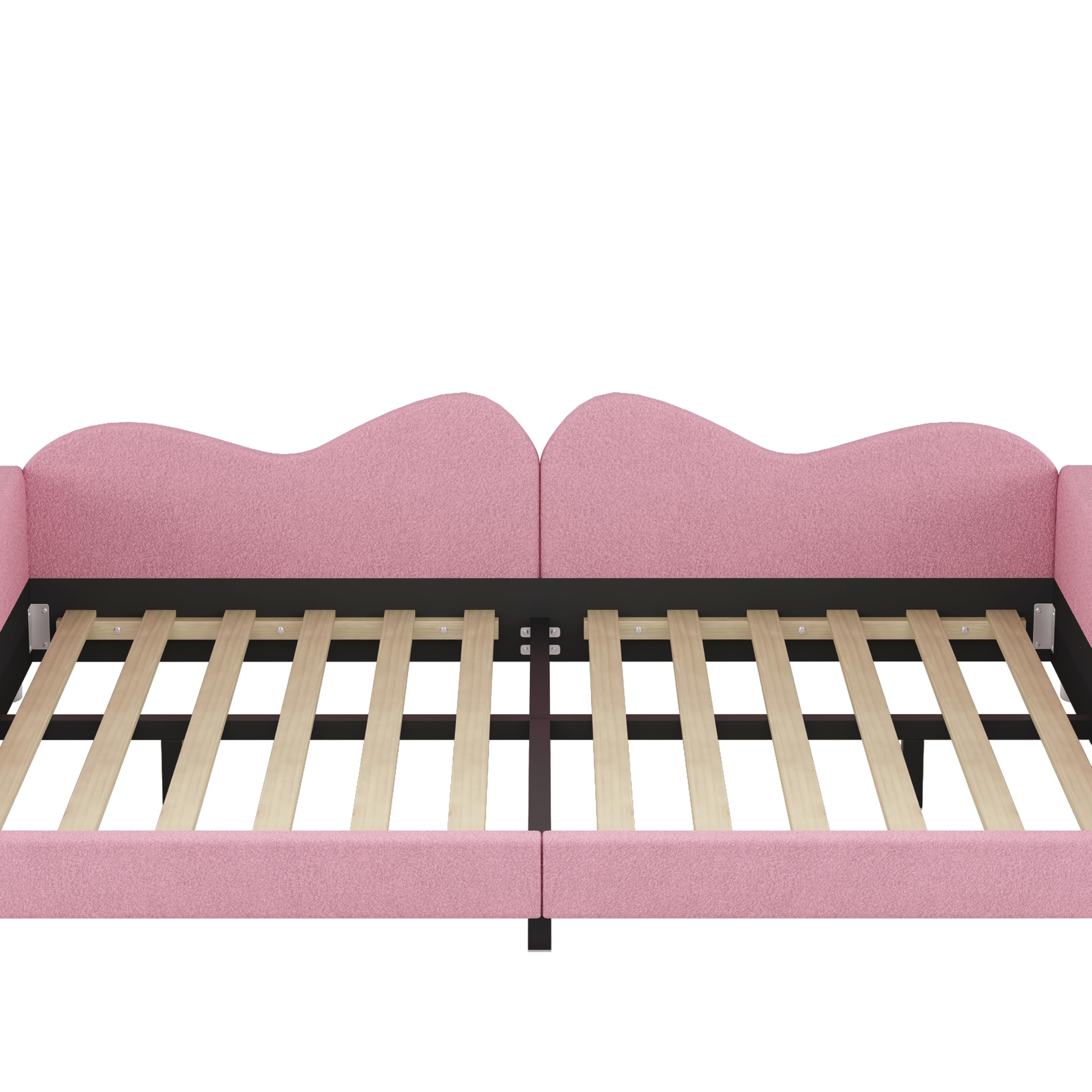 Harper & Bright Designs Full Size Upholstered Daybed, Sherpa Fabric Sofabed with Cloud-Shaped Backrest, No Box-Spring Needed, Pink