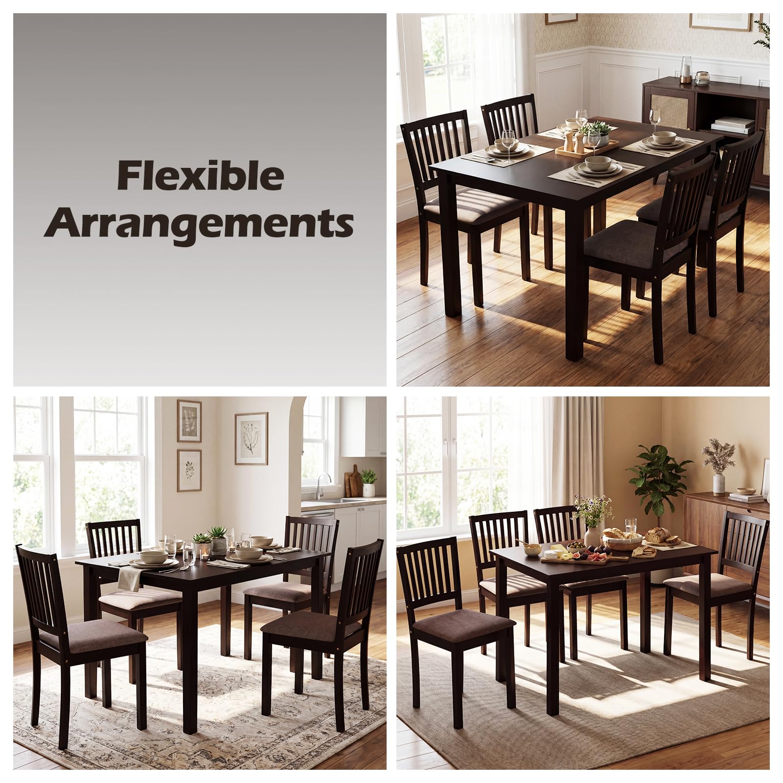 Giantex Dining Table Set for 4, Rectangular Kitchen Table Set w/4 Upholstered Chairs & Solid Rubber Wood Frame, Space-Saving Dinette Set for Small Space, Dining Room, Breakfast Nook