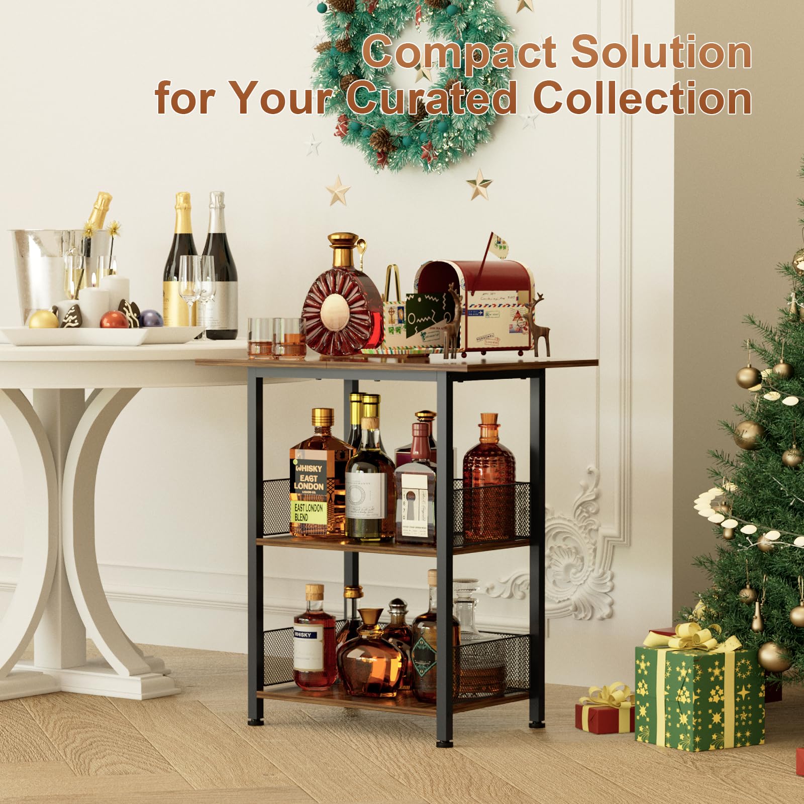 3-Tier Bar Cart with Lockable Wheels