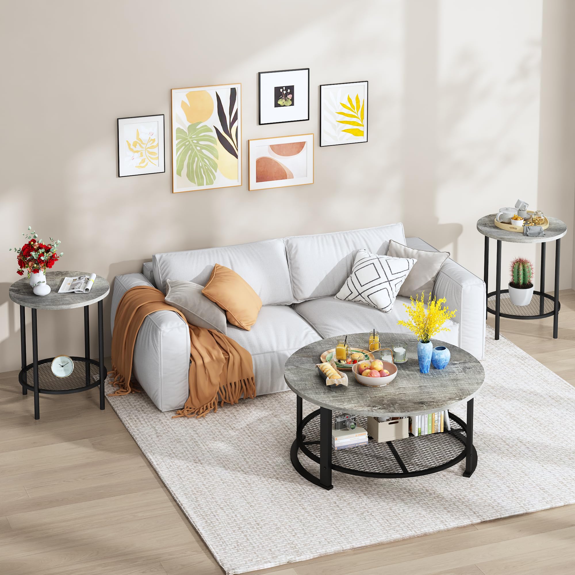 3-Piece Coffee & End Table Set with Storage