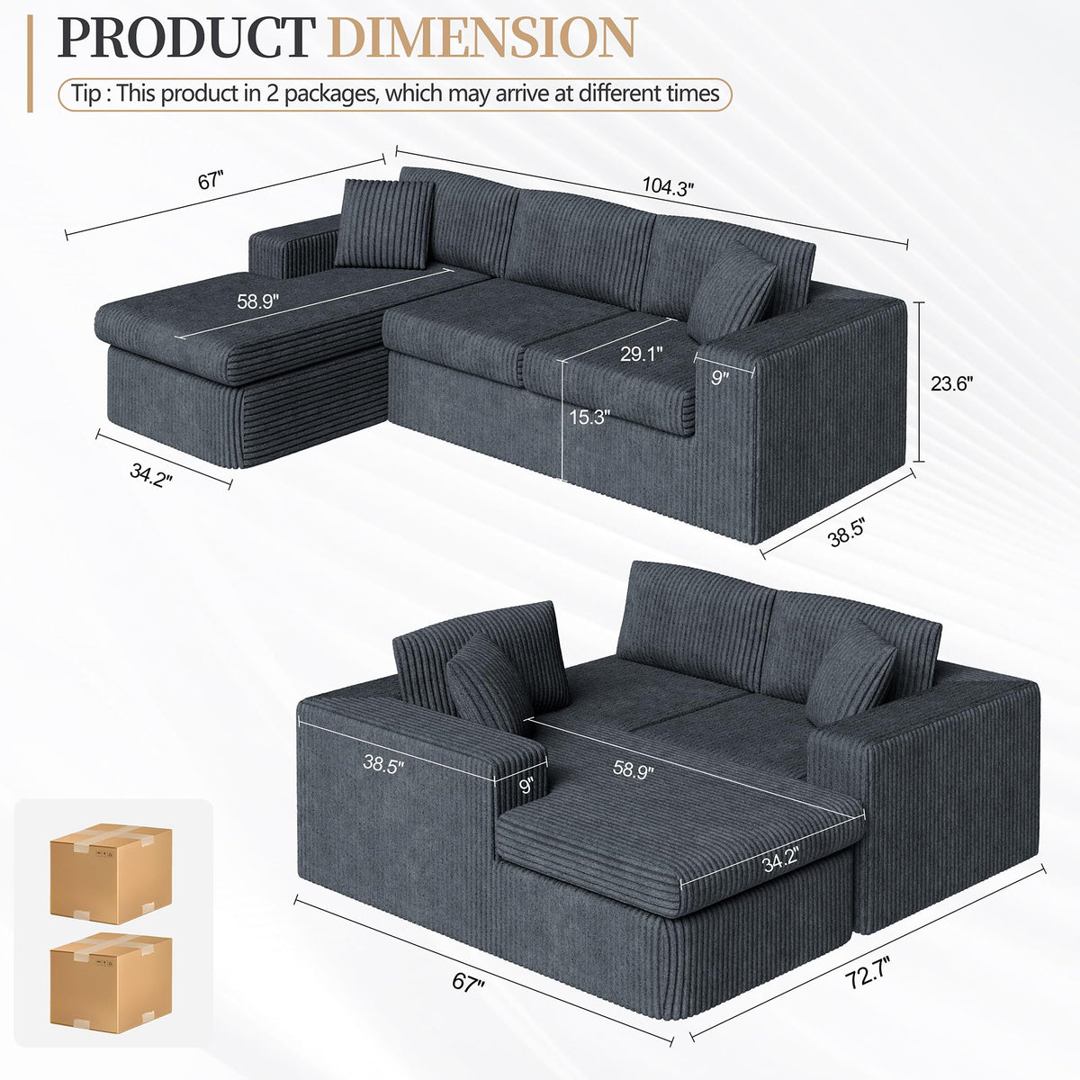 L-Shaped Corduroy Modular Sectional