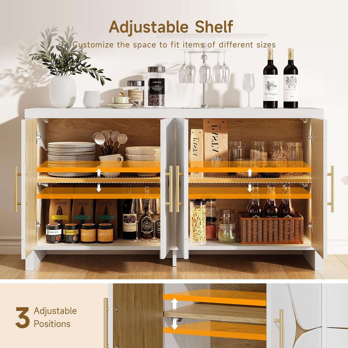 ONBRILL 55" Buffet Cabinet with Storage, Adjustable Shelves, White