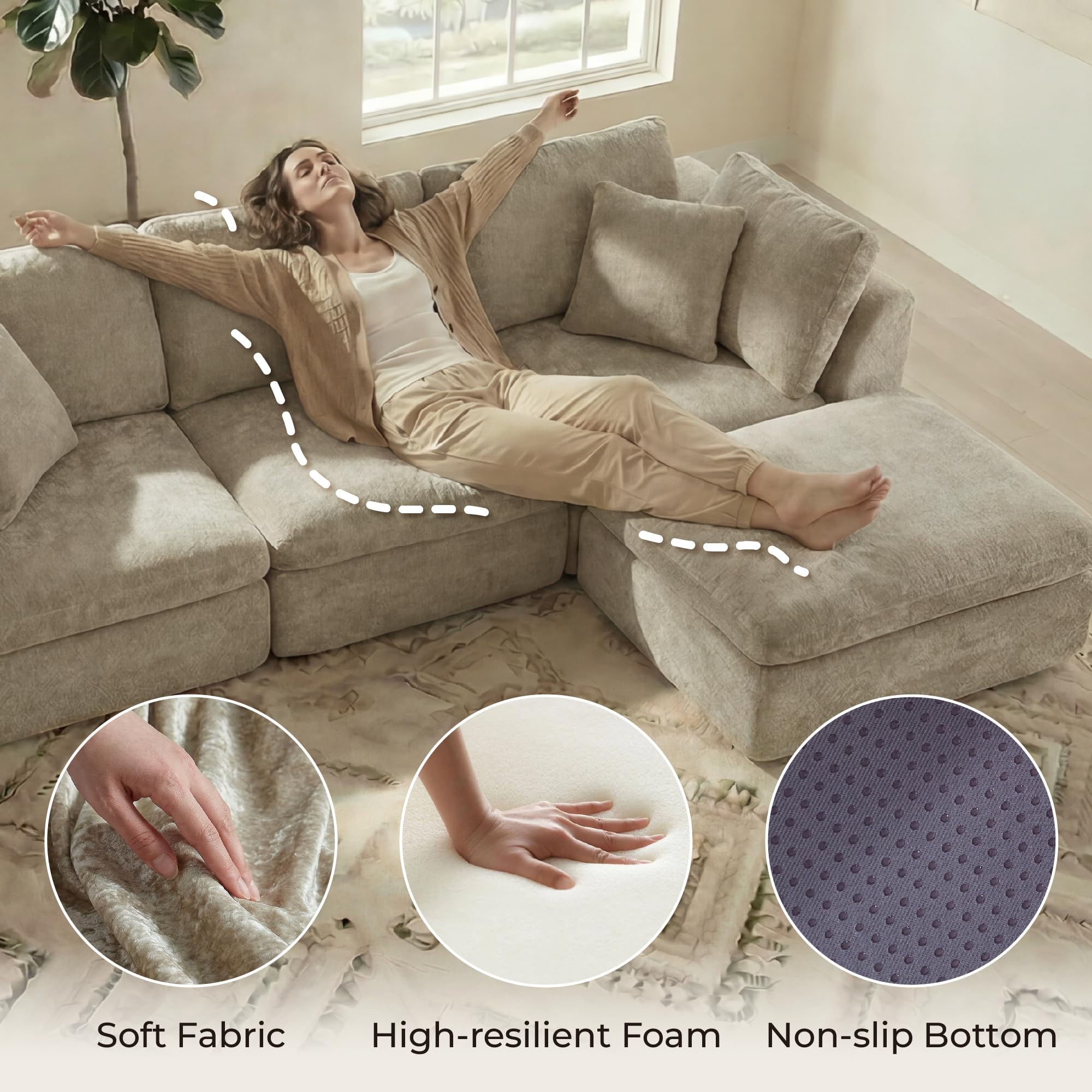 L-Shaped Modular Sectional Sofa with Ottoman