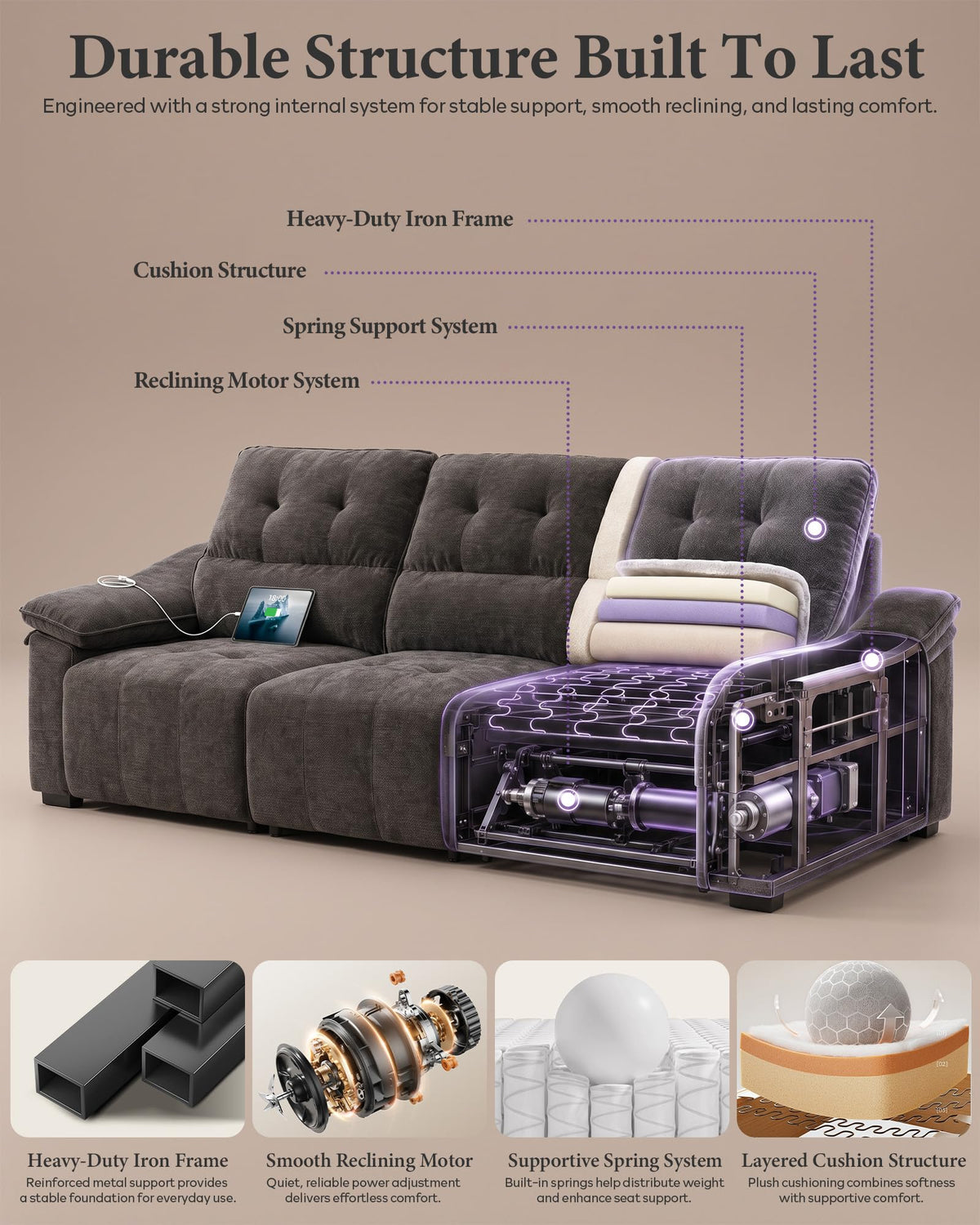 Chenille Power Reclining Sofa