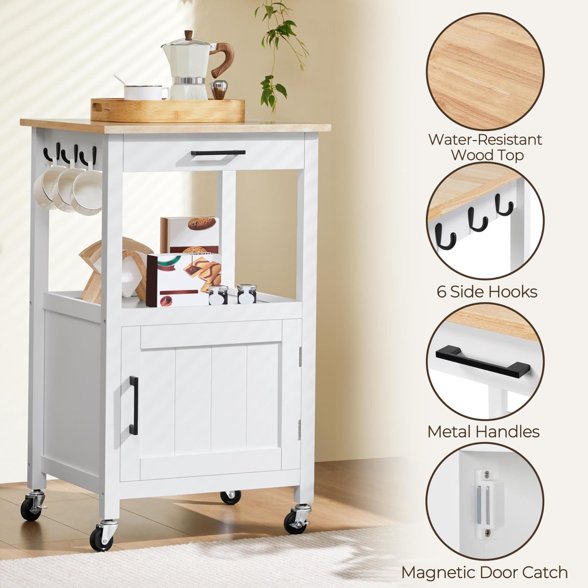 White Rolling Kitchen Island Cart